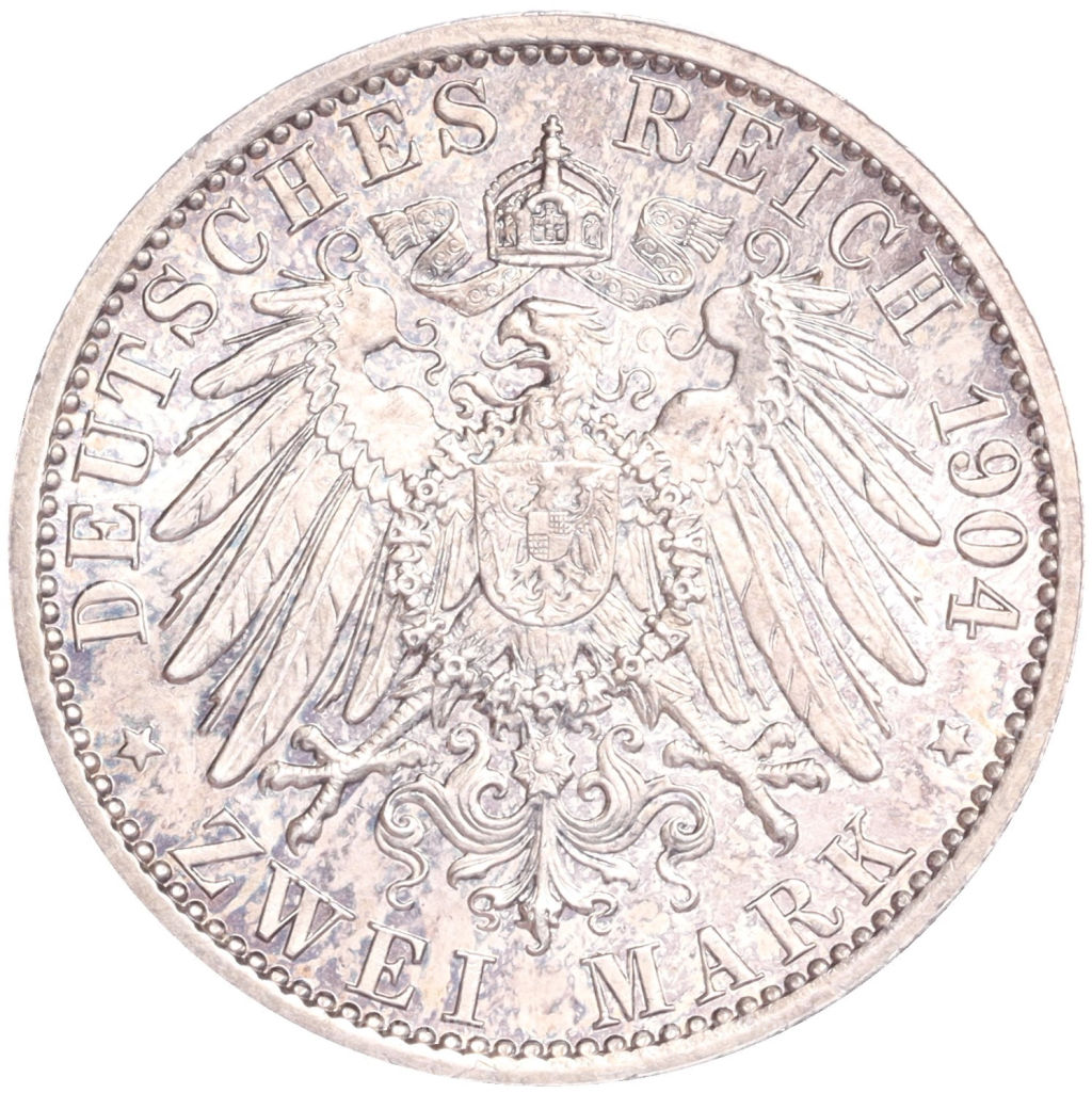 Монета 2 марки 1904 года Германия (Гессен) 400 лет со дня рождения Филиппа I Великодушного