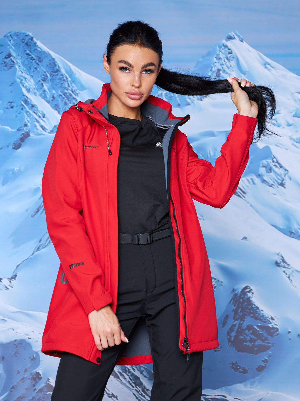 Женская парка виндстопер софтшелл на флисе Azimuth Стихия Неба 124/22956_703 Красный  фото 3