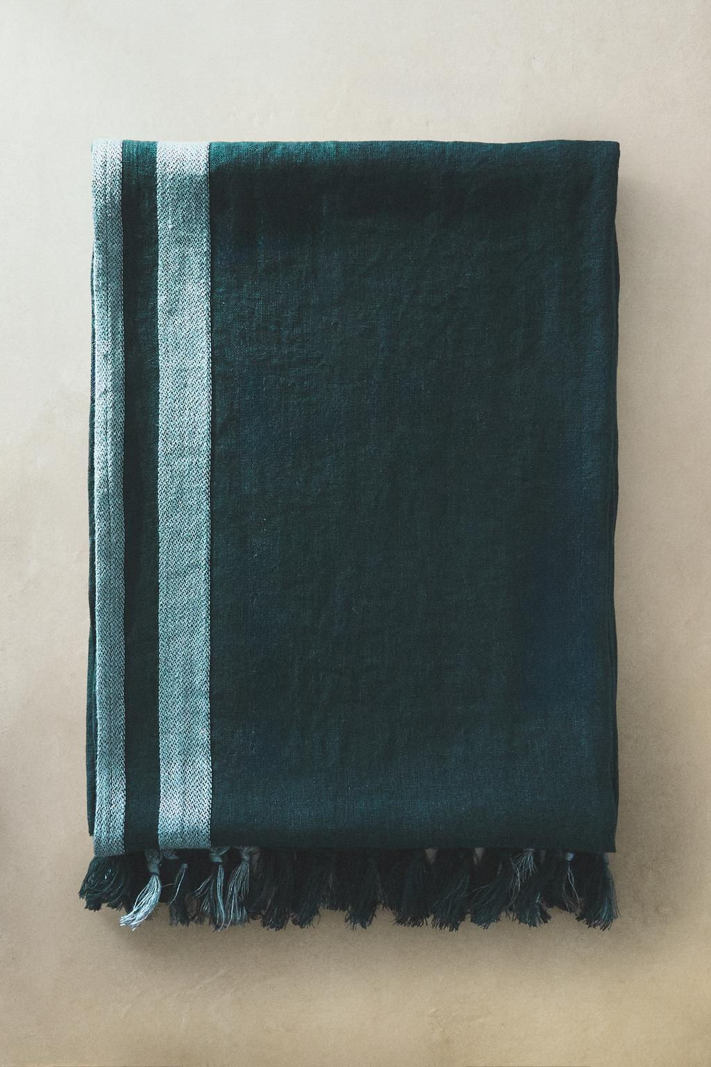 STRIPED LINEN WRAP BEACH TOWEL WITH FRINGING - Zara фото 6