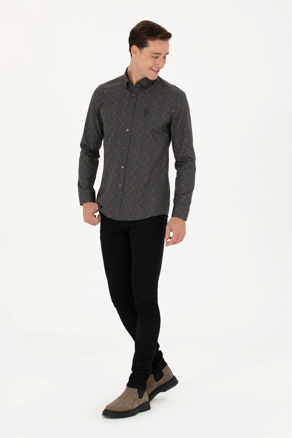 Мужская рубашка антрацитового цвета с длинным рукавом - U.s. polo assn фото 4
