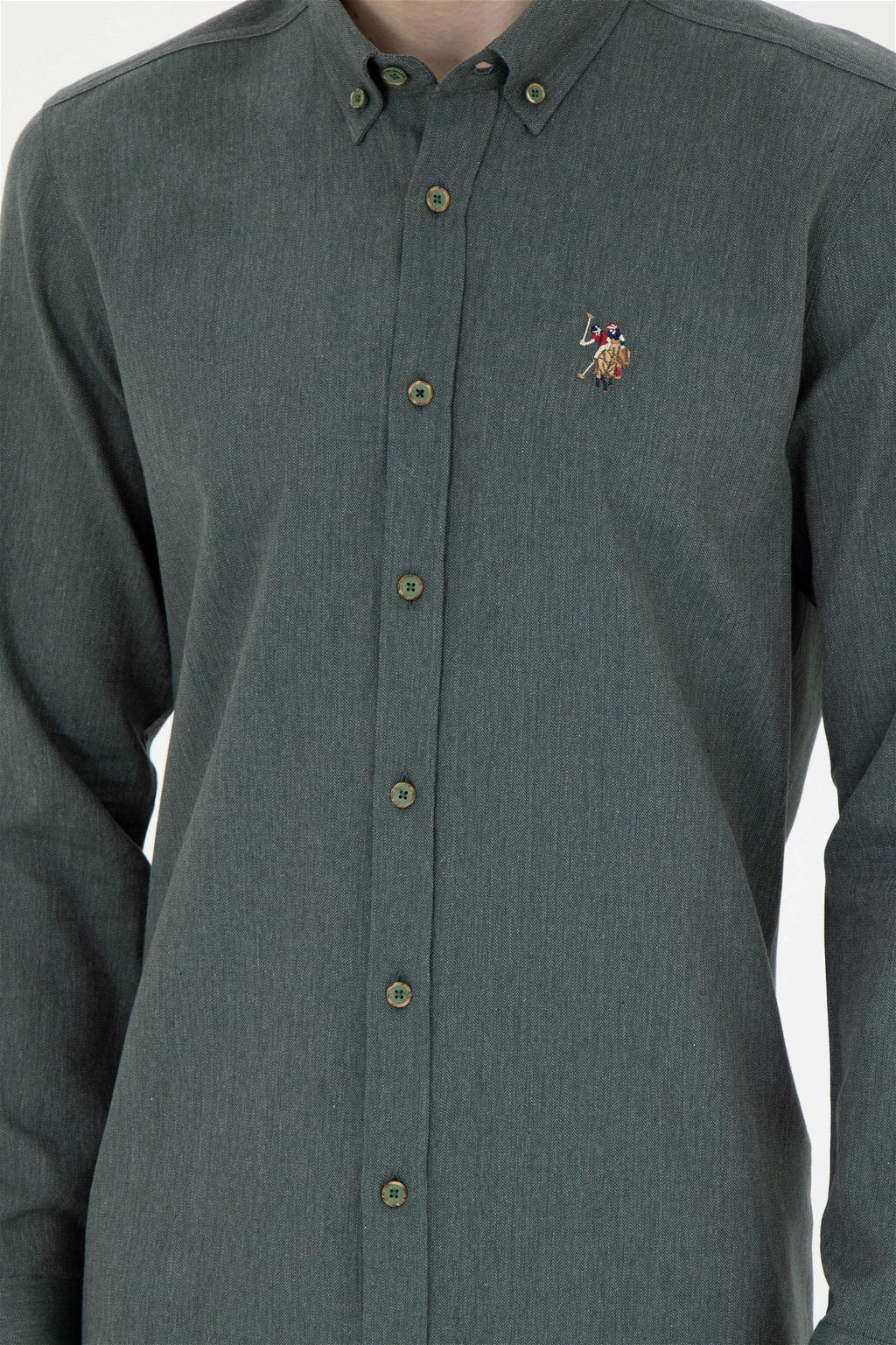 U. S. Polo Assn / Мужская зеленая базовая рубашка с длинным рукавом - U.s. polo assn фото 6