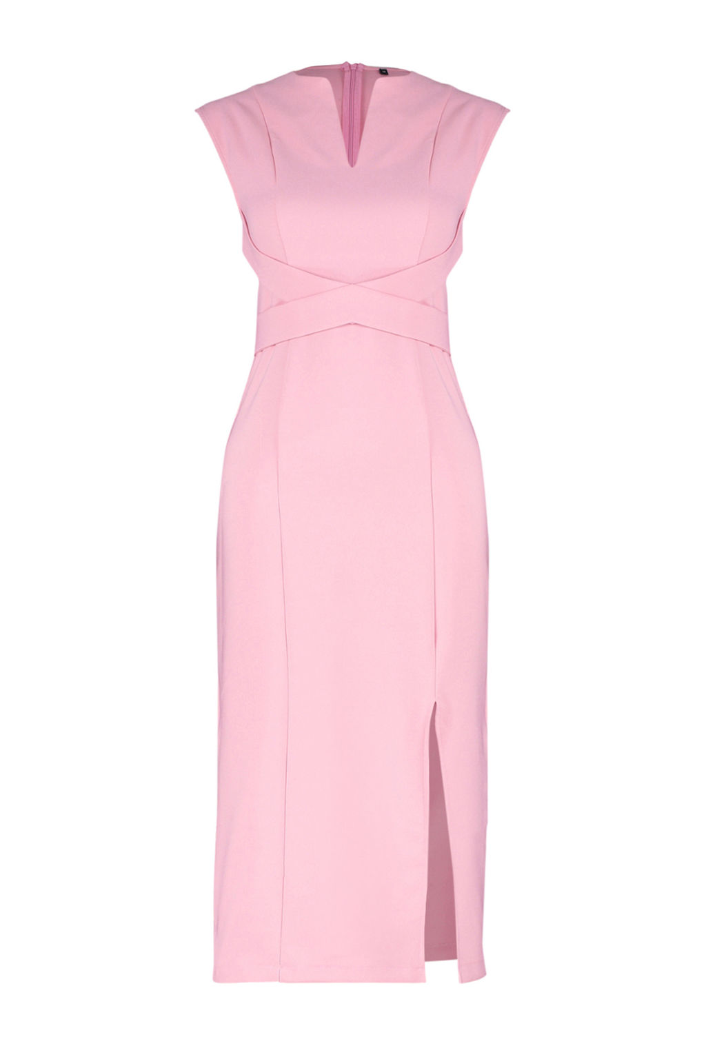 Pembe Vucudu Saran V Yaka Y?rtmac Detayl? Midi Kalem Etek Dokuma Elbise TWOSS24EL00606 - Trendyolmilla фото 7