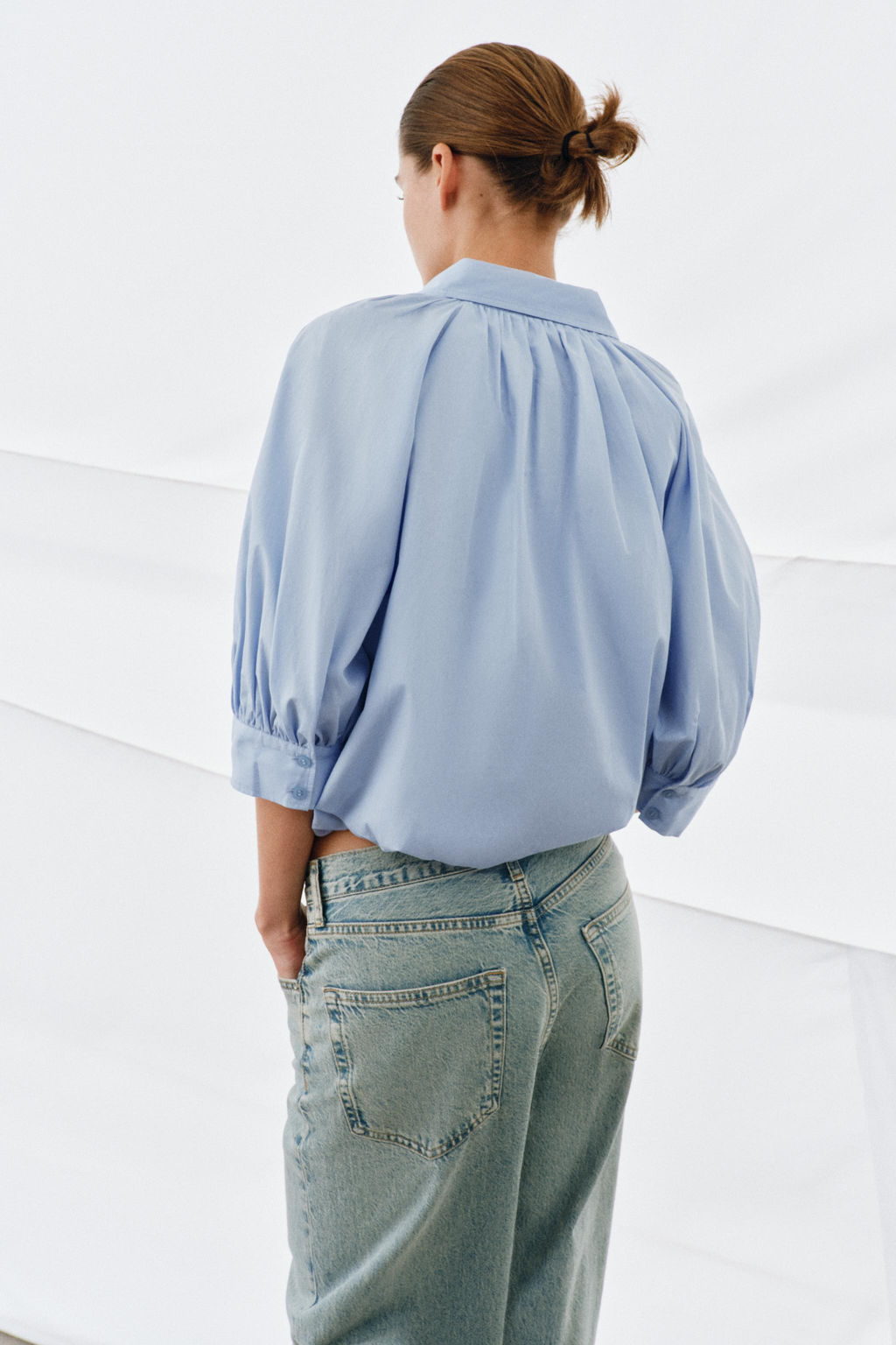 CAMISA MANGA ABULLONADA ZW COLLECTION / Azul claro - Zara фото 3