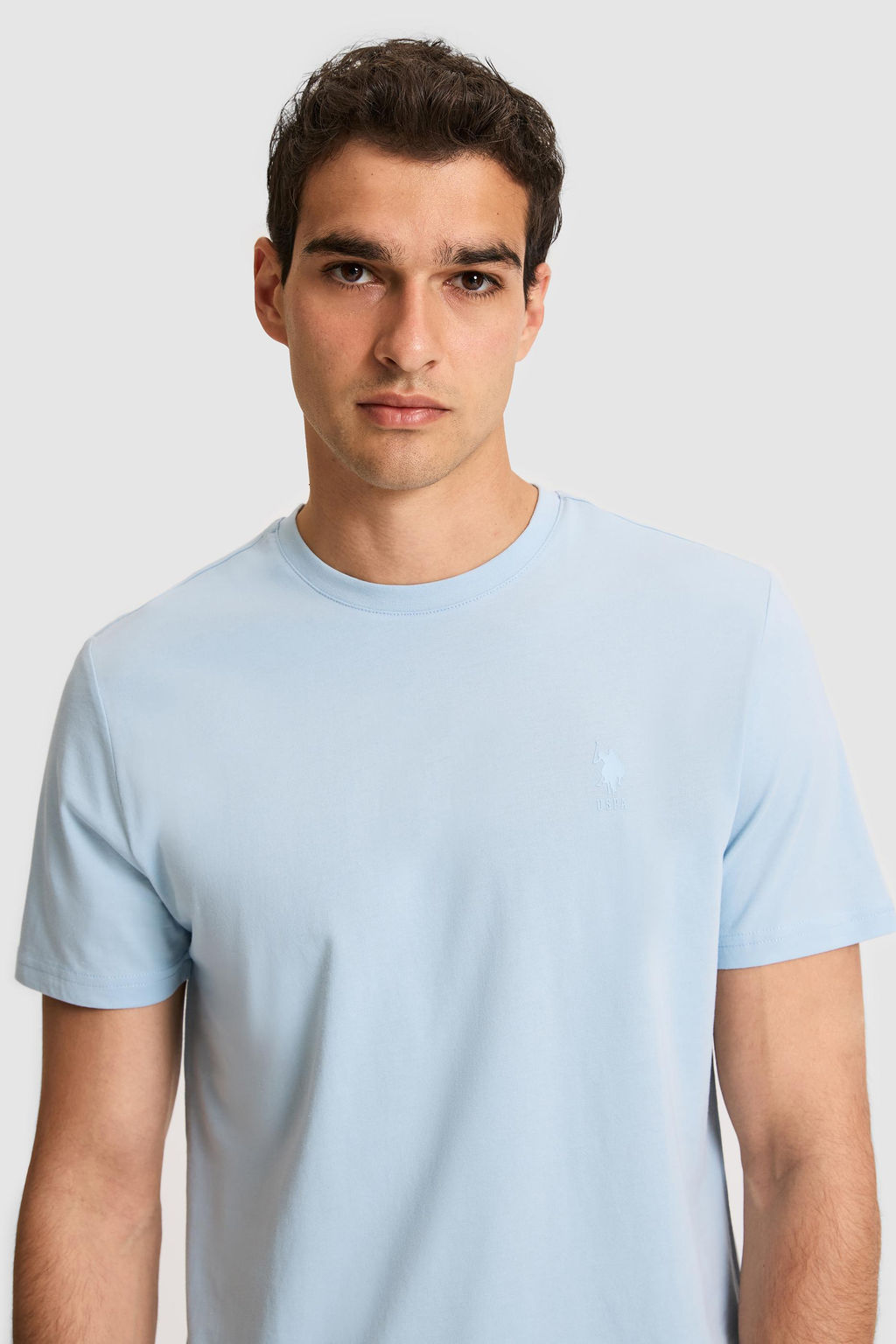 Erkek Regular Fit Bisiklet Yaka A__k Mavi Basic Ti__rt