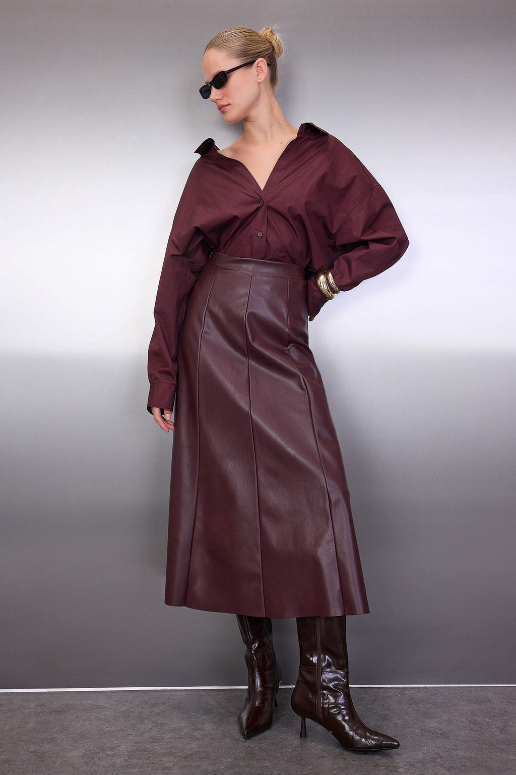 Bordo A Line/Can Kesim Maxi Orme Etek TWOAW26ET00112