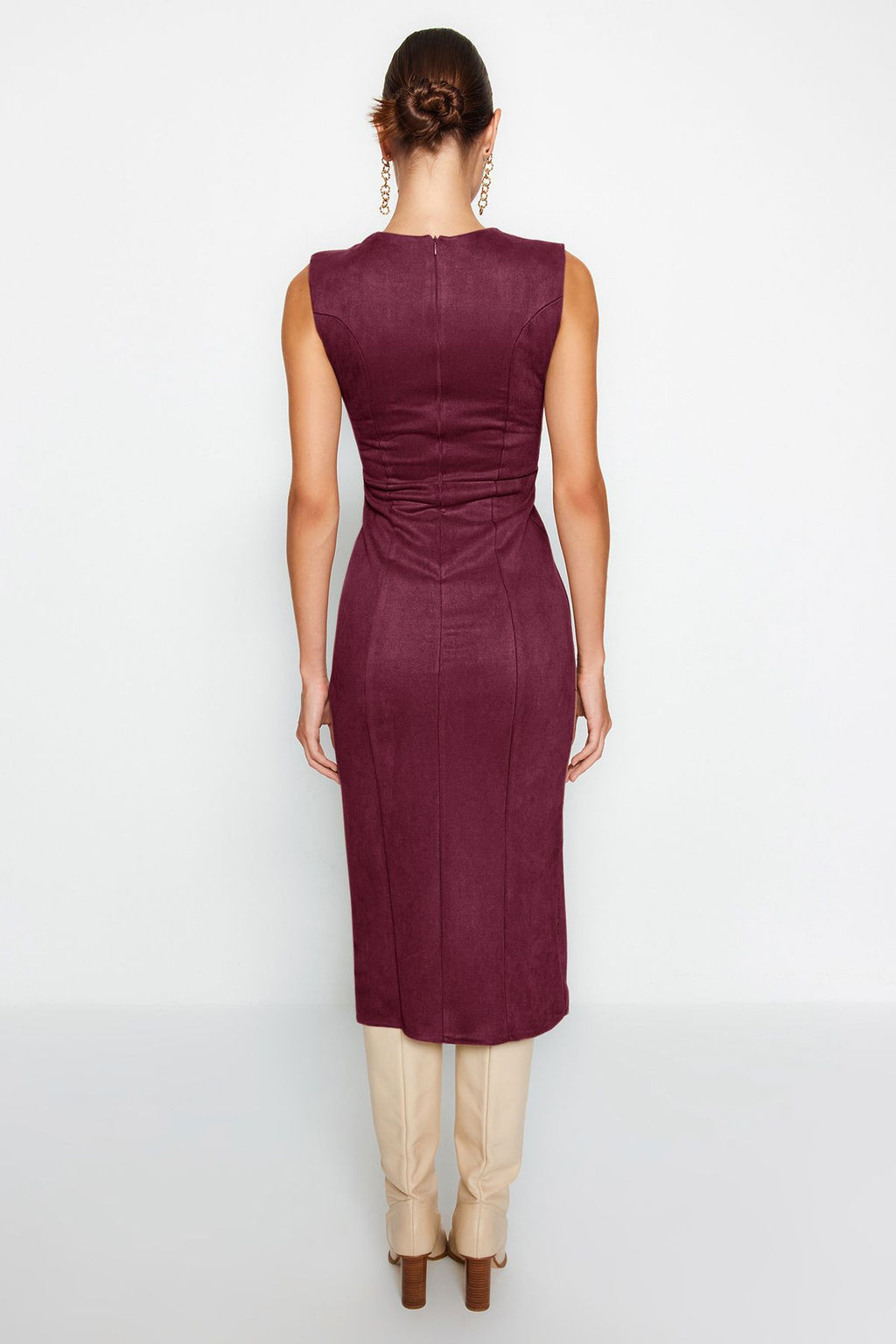 TRENDYOLMILLA Mor Duz Midi Dokuma Elbise TWOAW24EL00321 фото 10