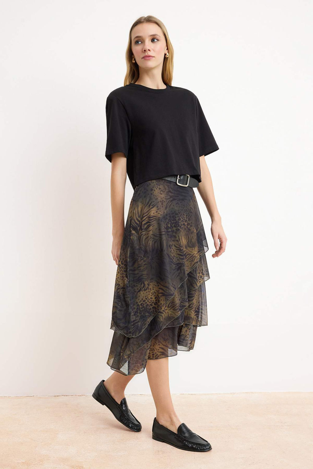 Haki F?rf?rl? Soyut Desenli Orme Etek TWOAW26ET00084