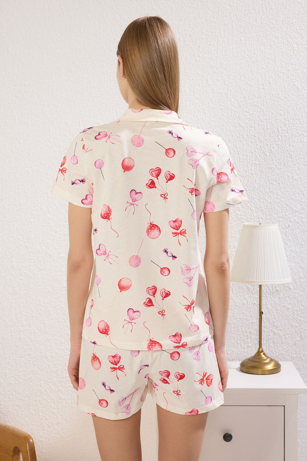 Trendyolmilla Pembe %100 Pamuklu Potikareli Cicekli Sortlu Orme Pijama Tak?m? THMSS25PT00364  фото 4