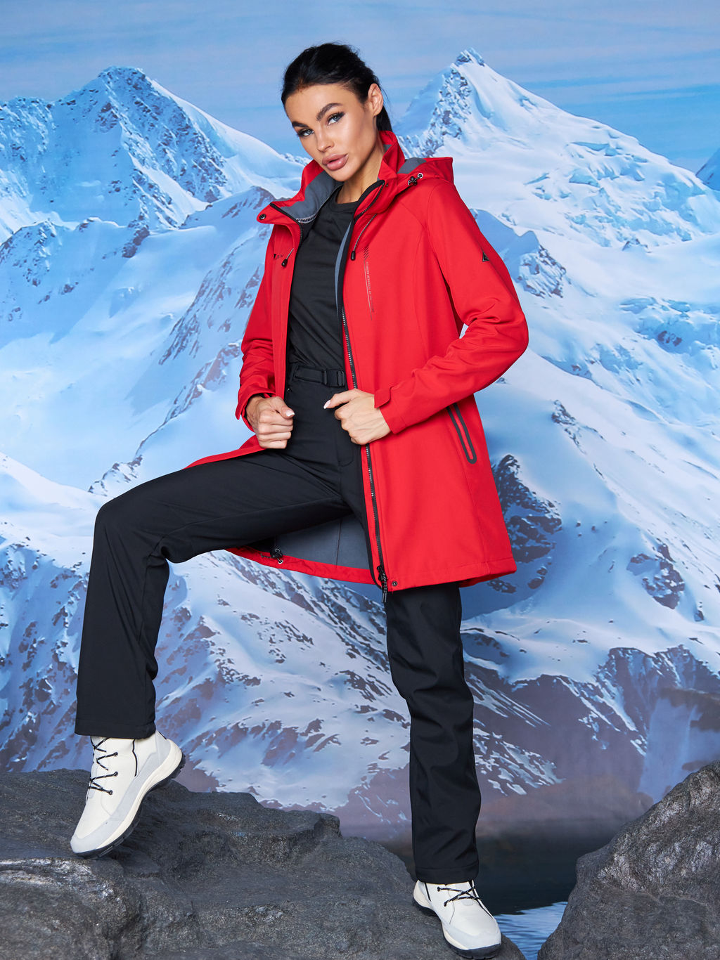 Женская парка виндстопер софтшелл на флисе Azimuth Стихия Неба 124/22956_703 Красный  фото 17