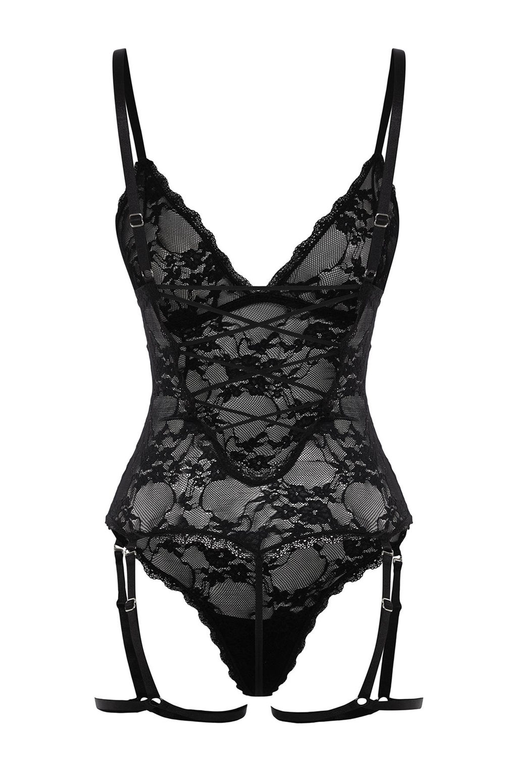 TRENDYOLMILLA Siyah Dantelli C?kar?labilir Jartiyerli Ajurlu/Delikli Ip Ask?l? C?tc?tl? Orme Body THMAW25BD00002  фото 9