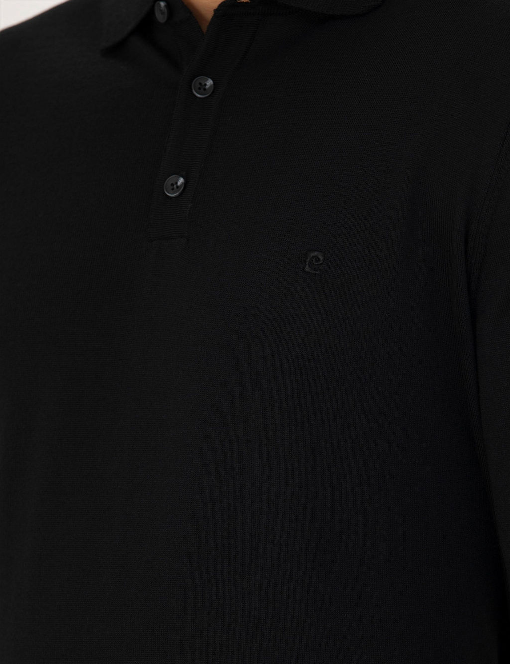 Siyah Regular Fit Polo Yaka Y_n Kar___ml_ Basic Triko Kazak