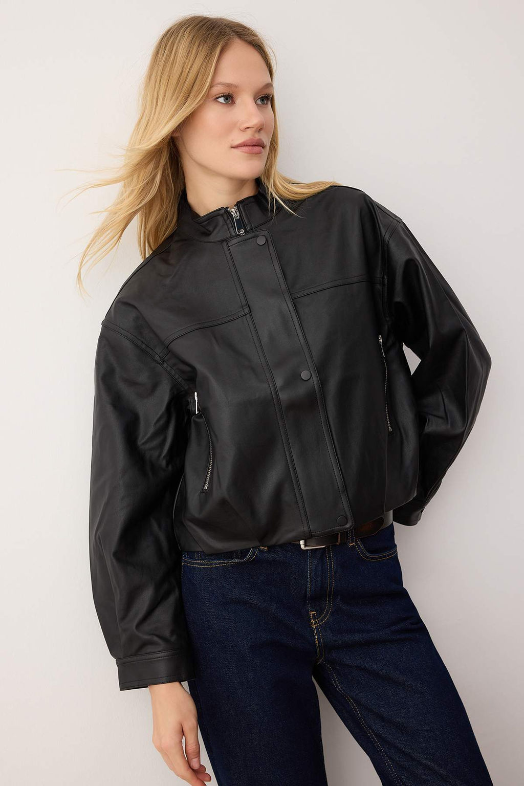 Siyah Oversize Kal?p Suni Deri Ince Ceket Mont TWOAW26MO00034 - Trendyolmilla фото 5