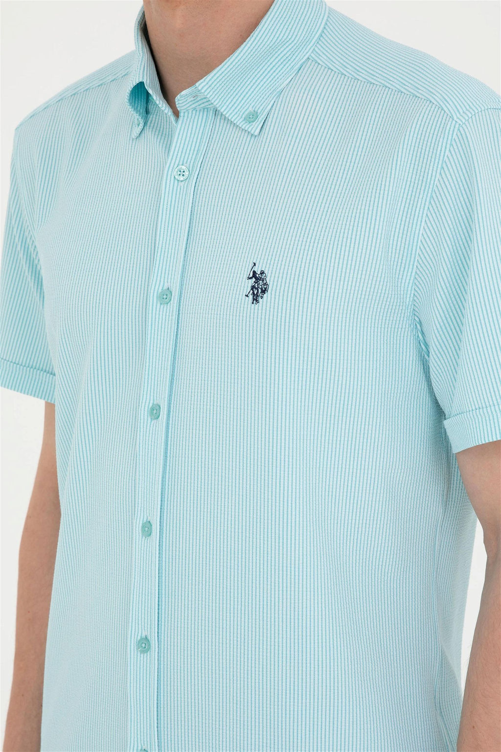 Мужская рубашка зеленого цвета с коротким рукавом Неожиданная скидка в корзине - U.s. polo assn фото 7