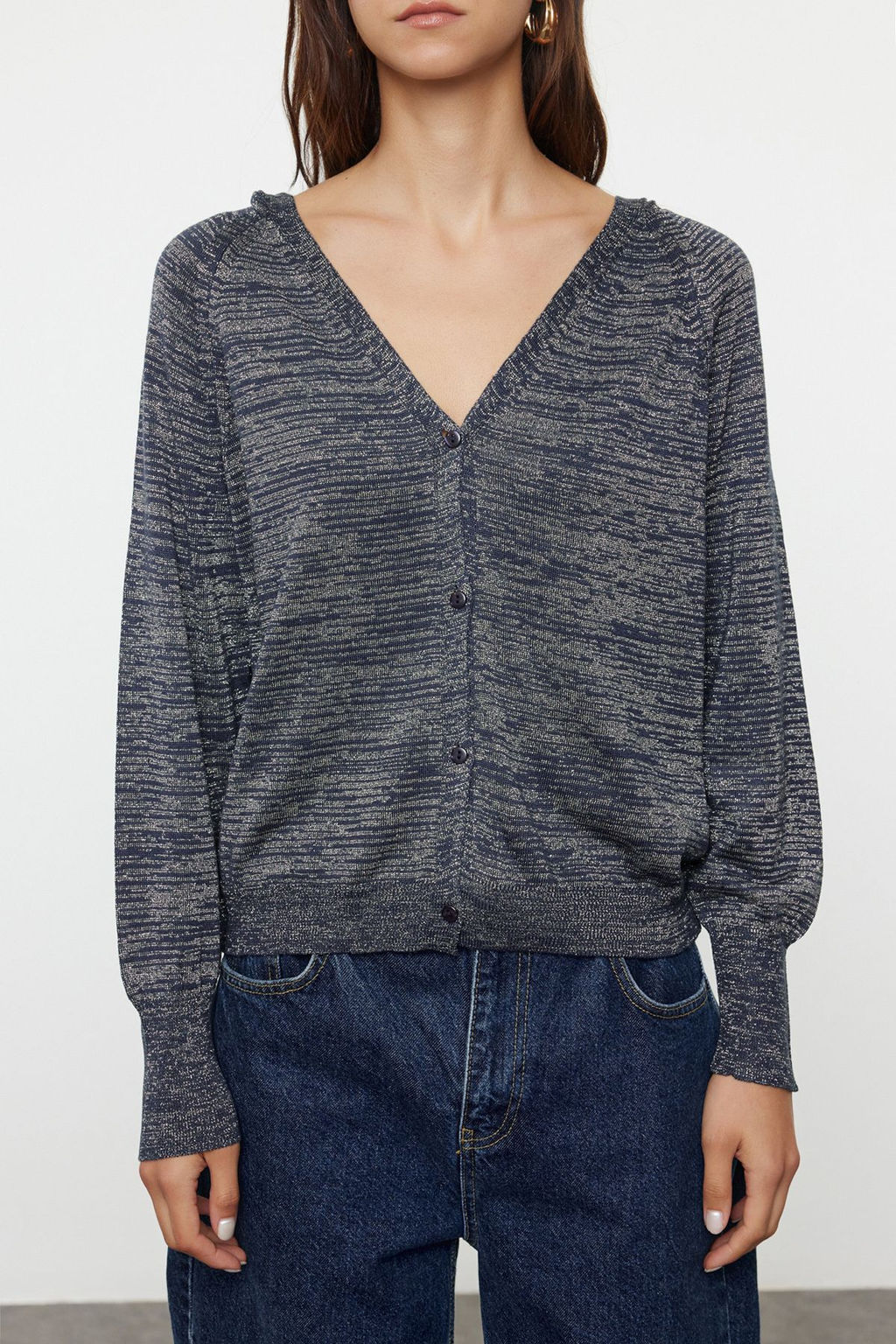 TRENDYOLMILLA Indigo Premium Kalite Genis Kal?p Simli Kapusonlu Triko H?rka TWOAW25HI00043 фото 3