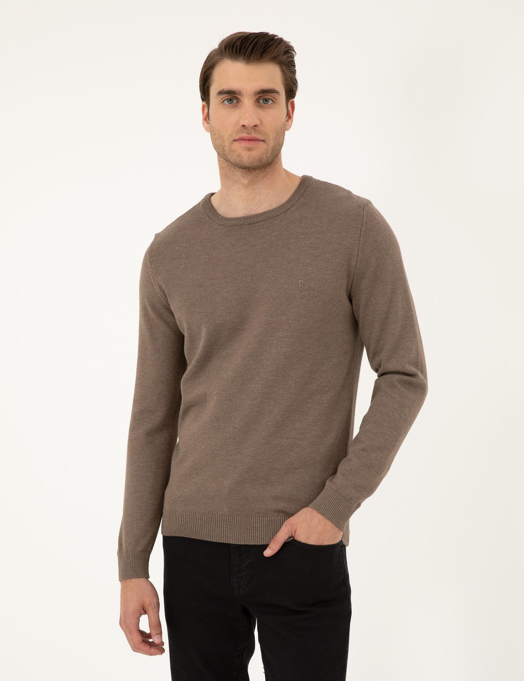 Vizon Melanj Slim Fit Bisiklet Yaka Basic Triko Kazak