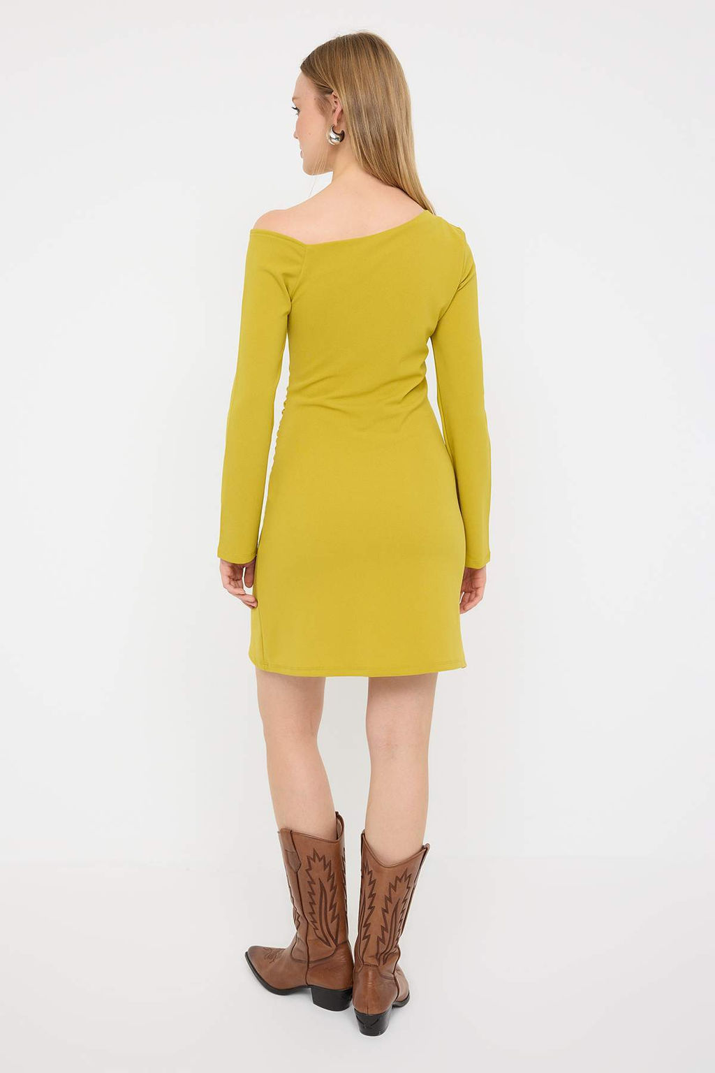 Teen Yag Yesil More Sustainable Buzgu/Drape K?sa/Mini Esnek Orme Elbise TWOAW26EL00159 - Trendyolmilla фото 4