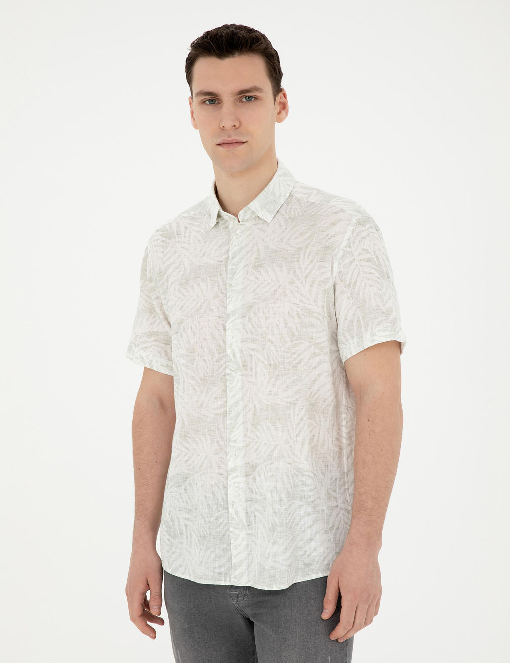 Рубашка Pierre Cardin Regular Fit зеленая короткий рукав