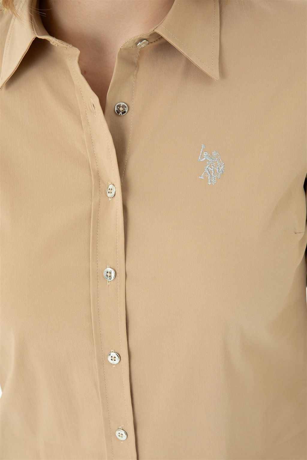 Женская базовая рубашка песочного цвета с длинным рукавом - U.s. polo assn фото 7