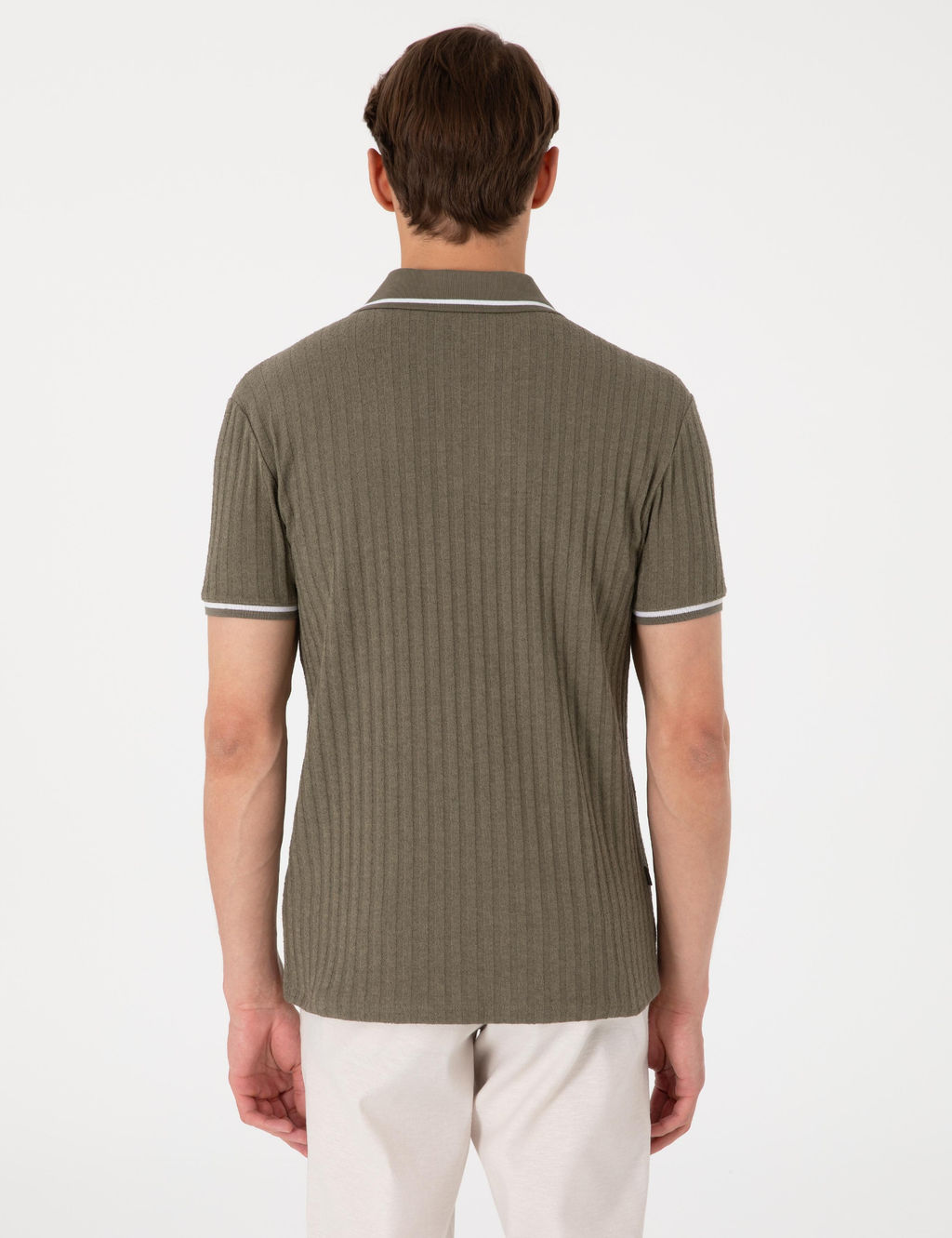 Haki Slim Fit _rme Dokulu Apa_ Yaka Ti__rt