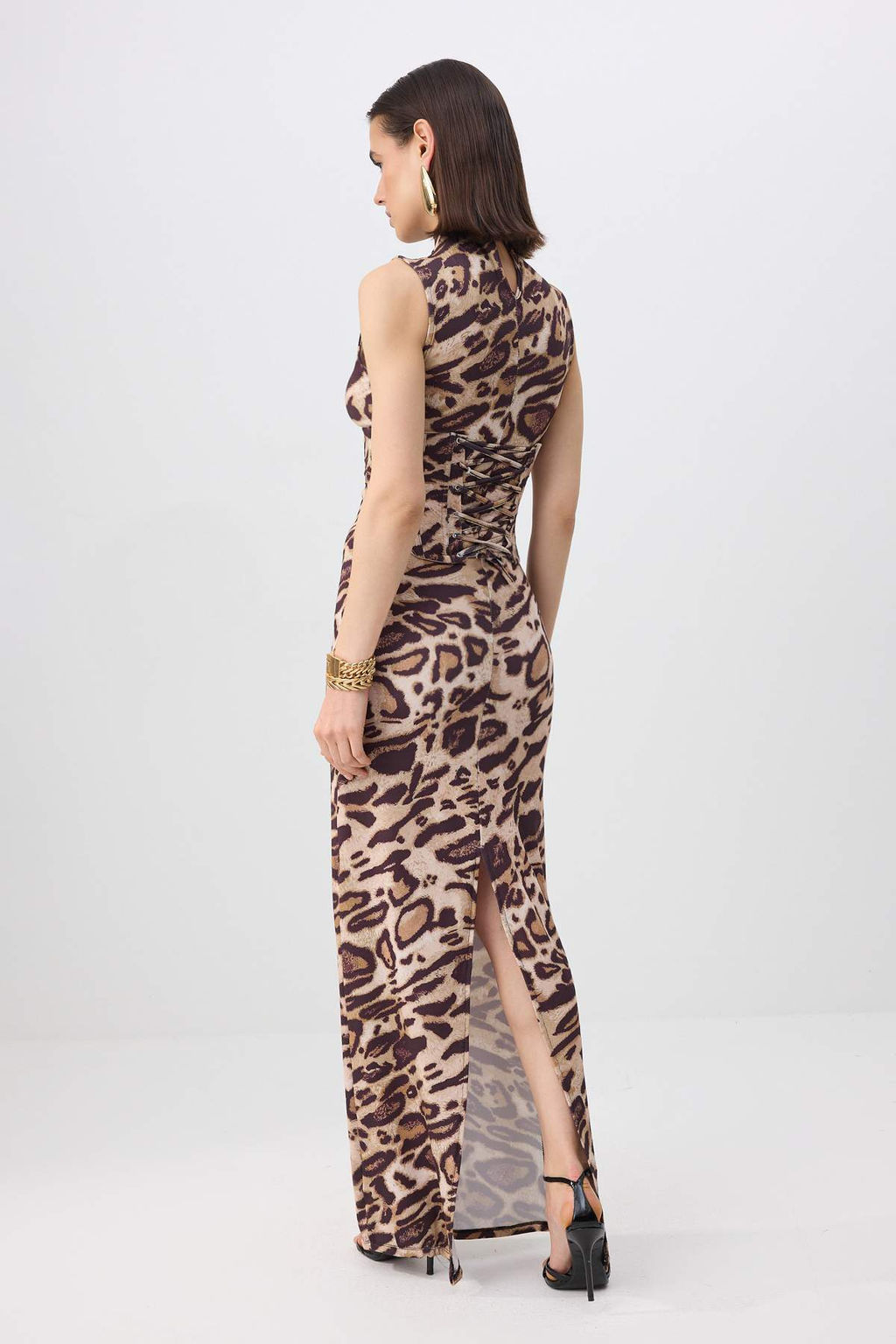 Kahverengi Leopar Desen Korse Detay Sandy Maxi Astars?z Party Elbise TPRSS26EL00223 - Trendyolmilla фото 4
