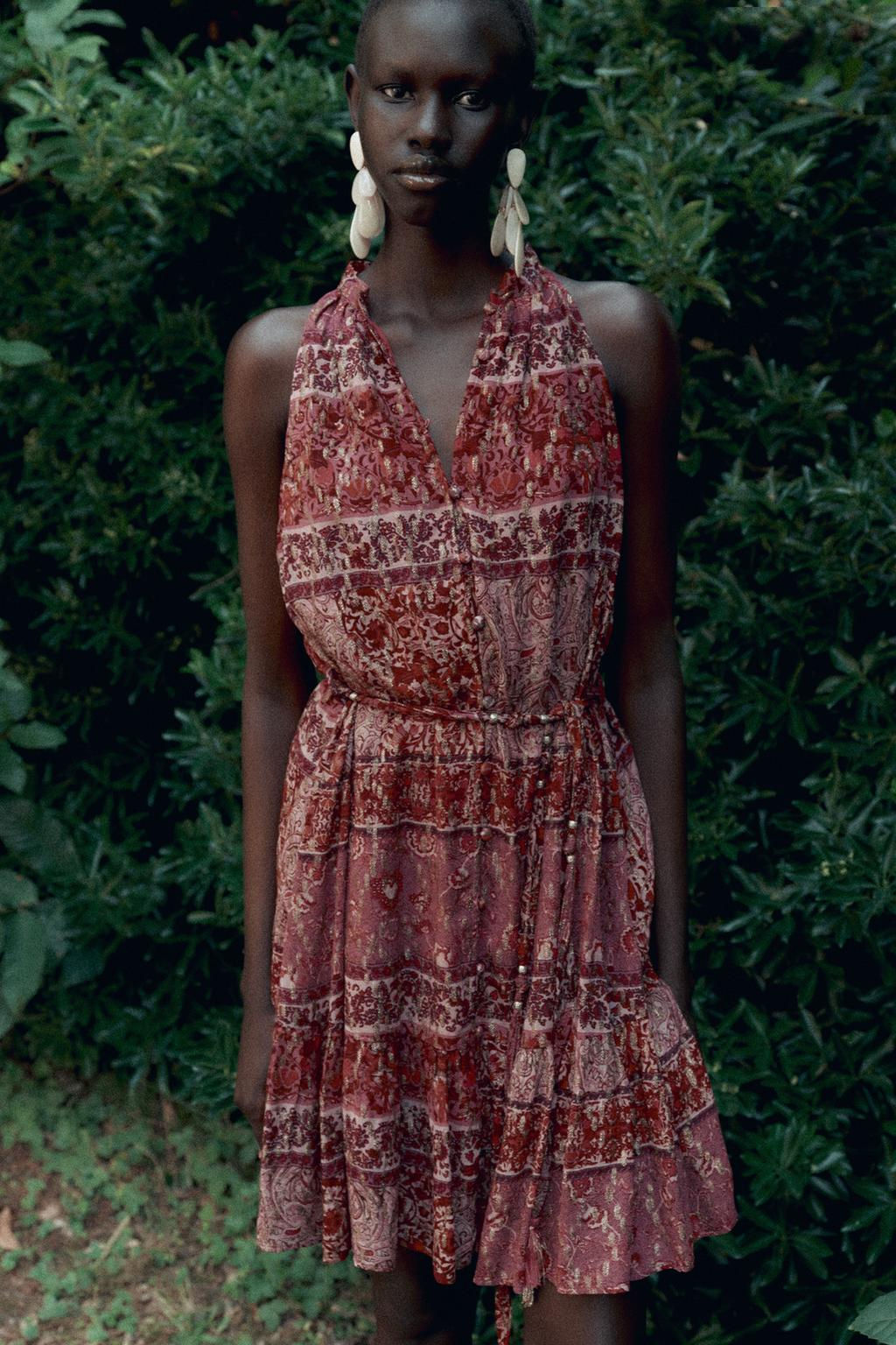 PATCHWORK PRINT MINI DRESS WITH BELT - Zara фото 3