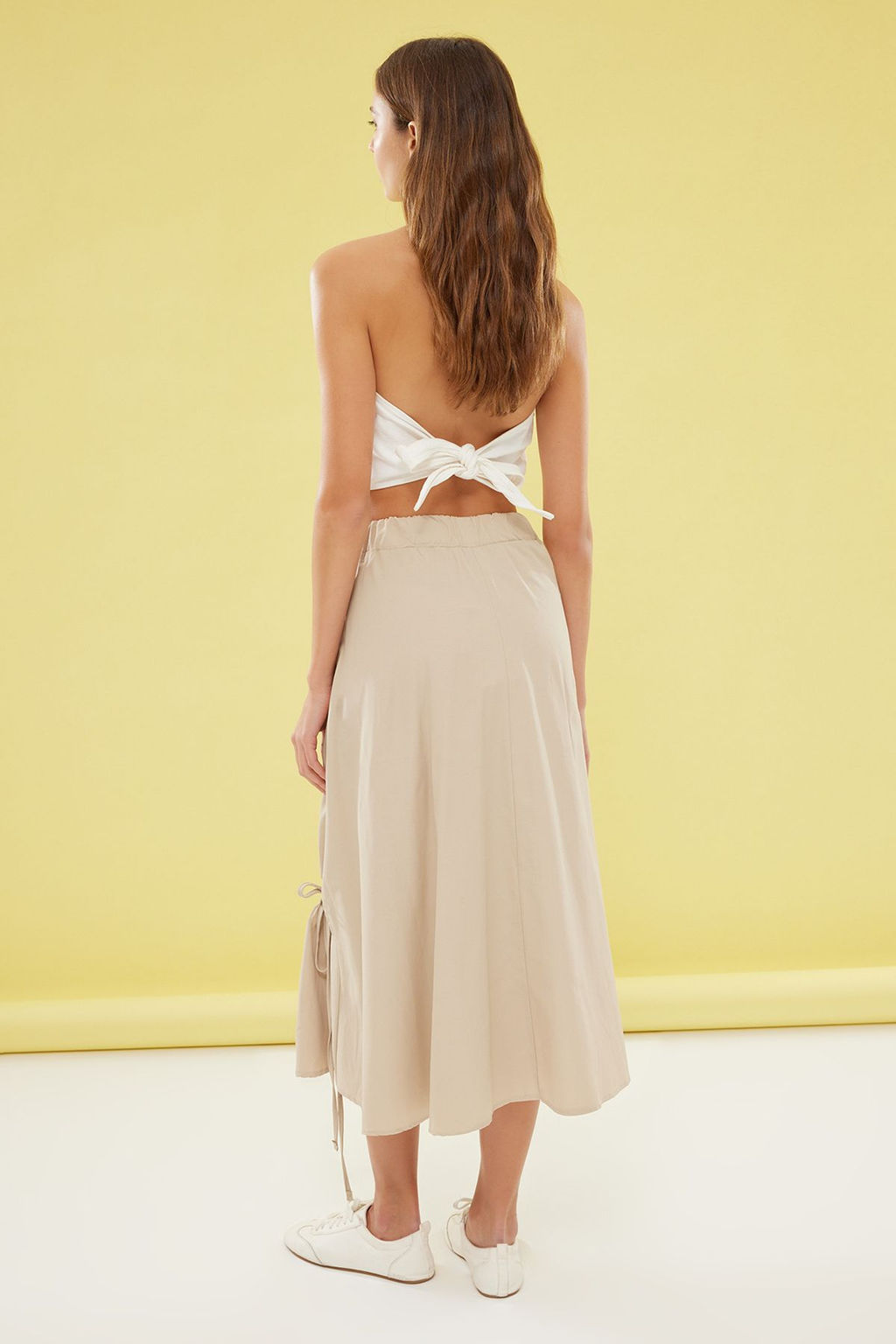 TRENDYOLMILLA Haki Parasut Kumas Beli Lastikli Maxi Boy Dokuma Etek TWOSS25ET00050  фото 5