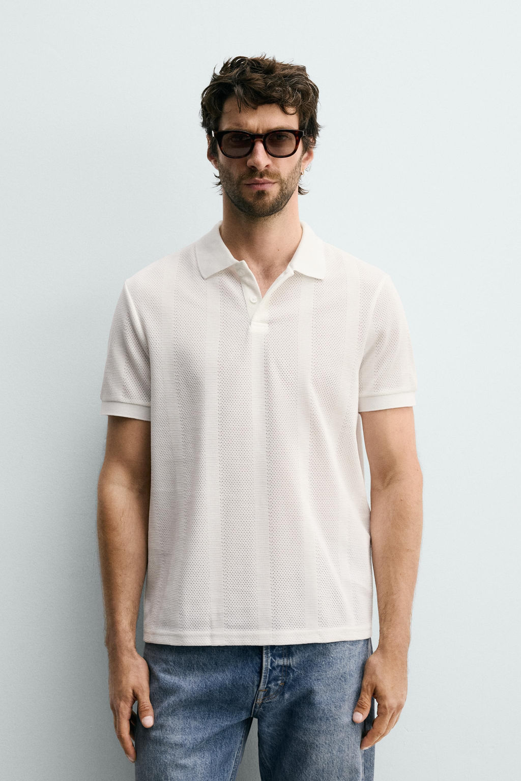 POLO REGULAR FIT JACQUARD RAYAS / Tostado - Zara фото 2