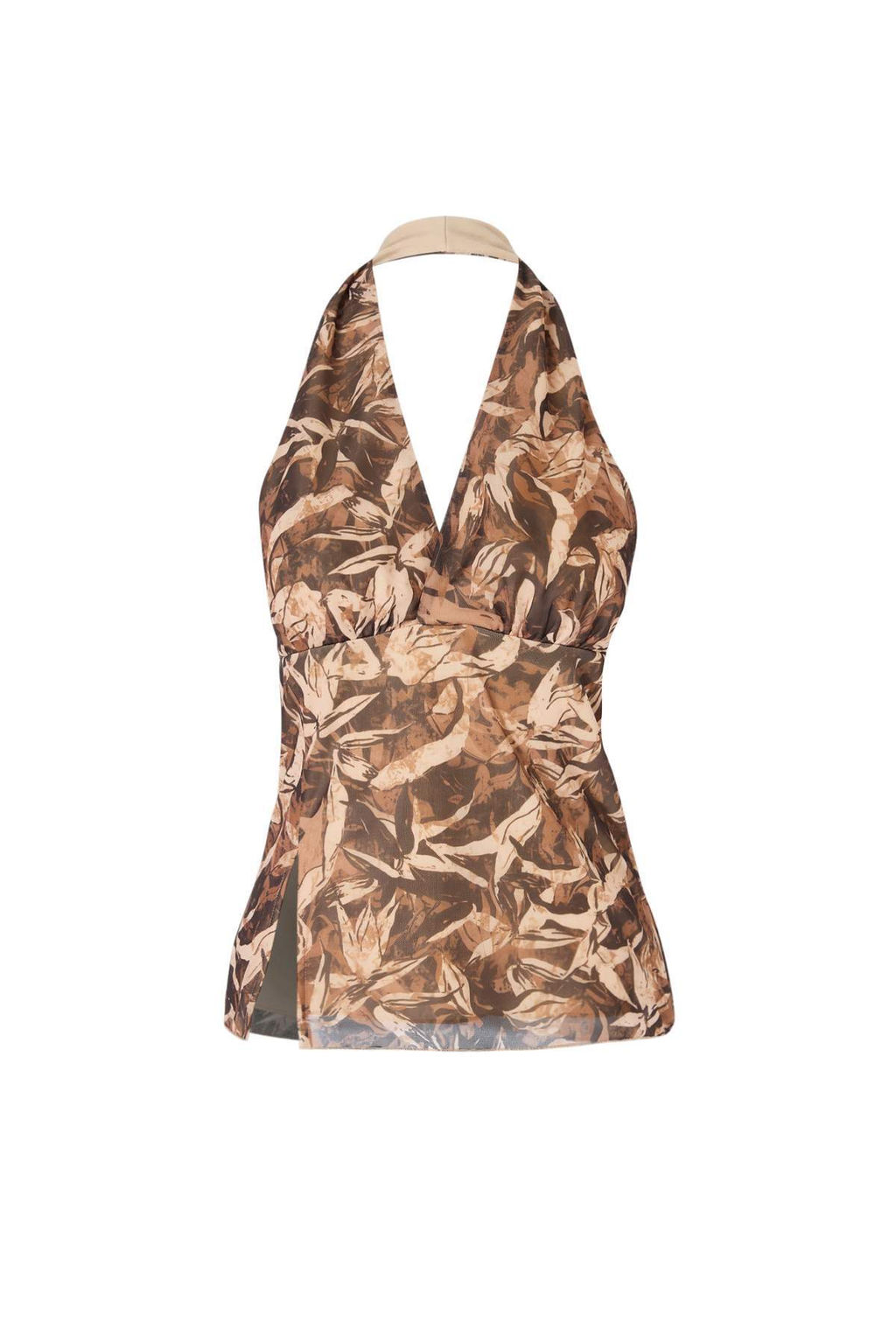 Cok Renkli Cicekli Fitted/Vucuda Oturan Boyundan Baglamal? Kolsuz Tul Orme Bluz TWOSS26BZ00561