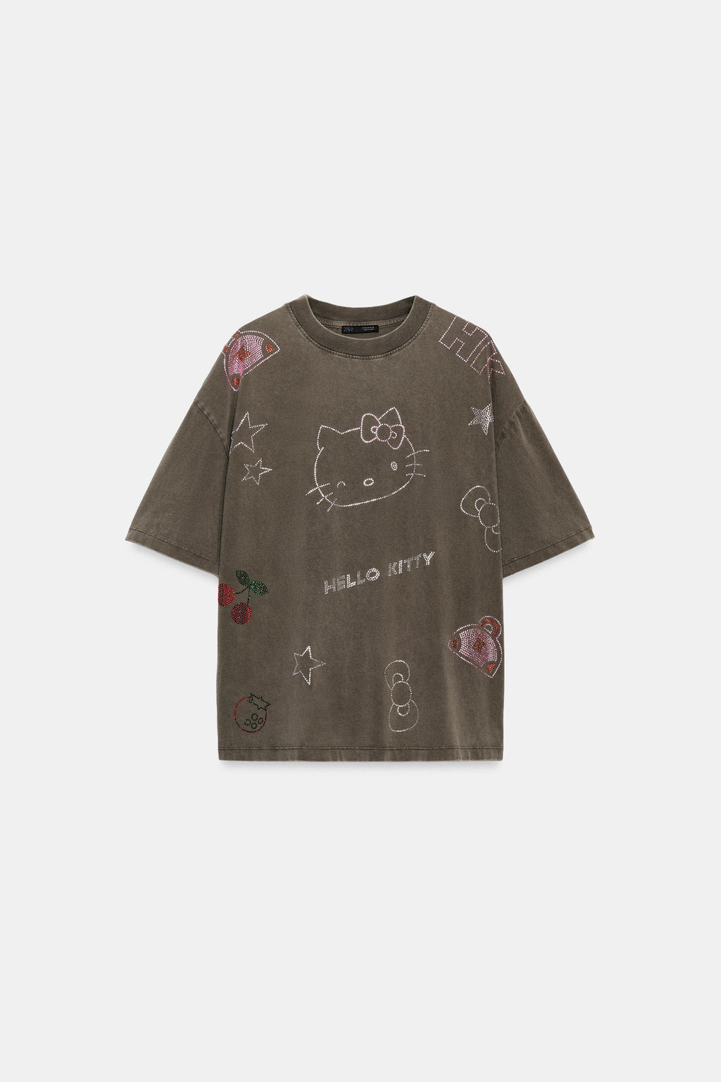 CAMISETA EFECTO LAVADO BRILLOS HELLO KITTY  SANRIO / Marr?n oscuro