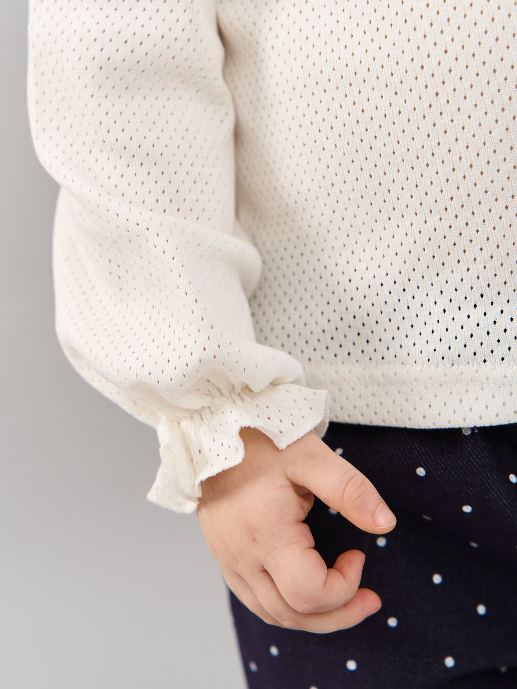 Лонгслив с воротником-стойкой Молоко из ажурного хлопка 0+ - Bungly фото 4