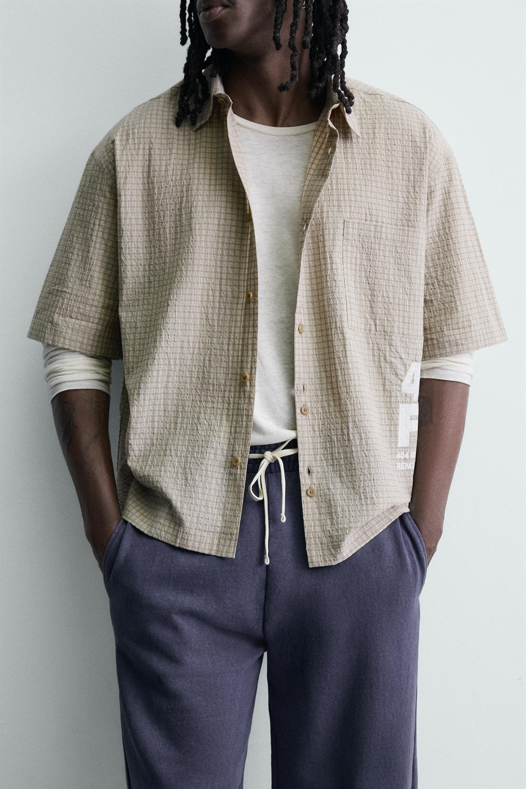 CAMISA CUADROS TEXTOS ESTAMPADOS / Tostado - Zara фото 5