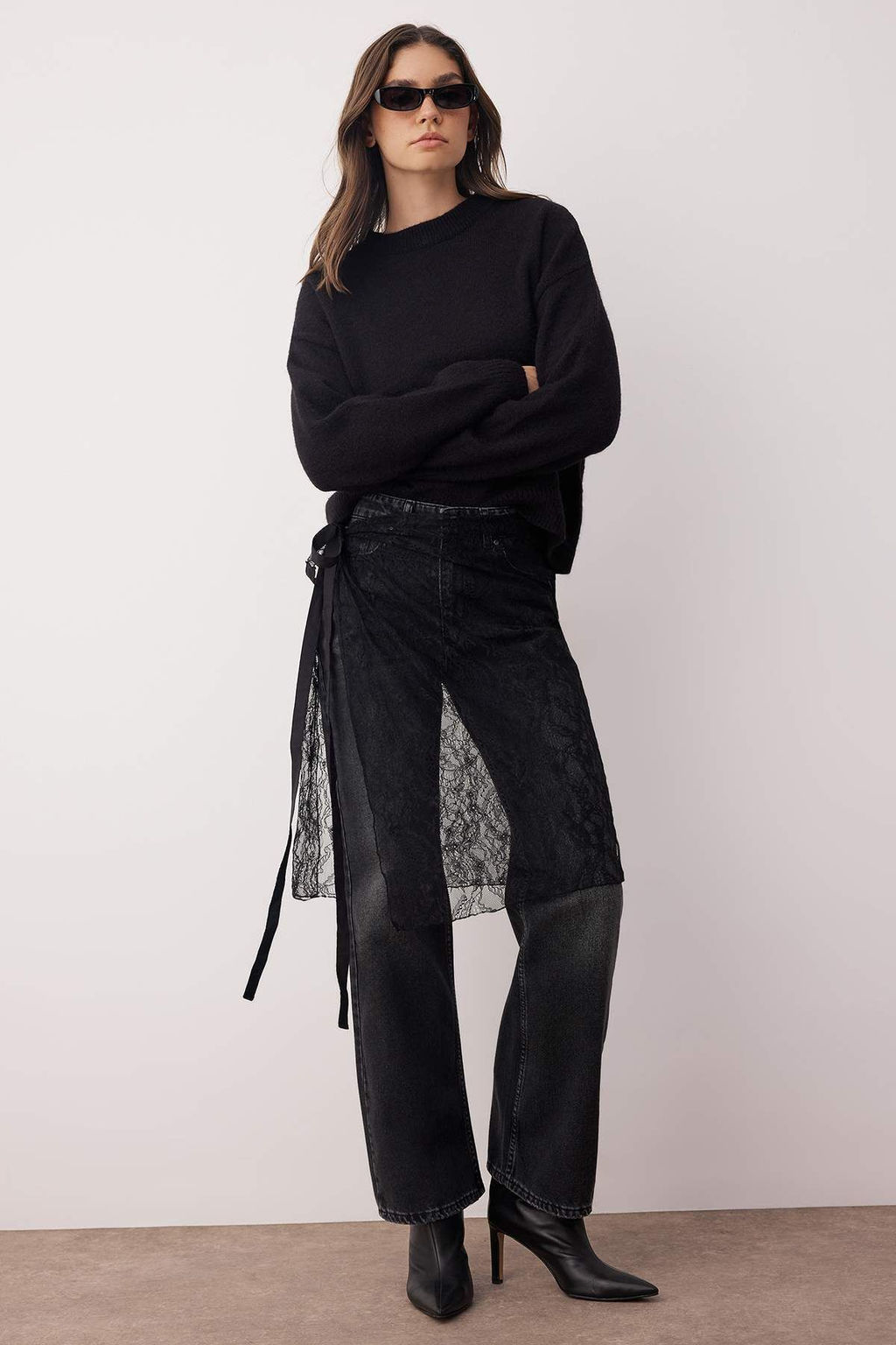 Antrasit Yuksek Bel Genis Paca Wide Leg Jeans TWOAW26JE00083 - Trendyolmilla фото 7