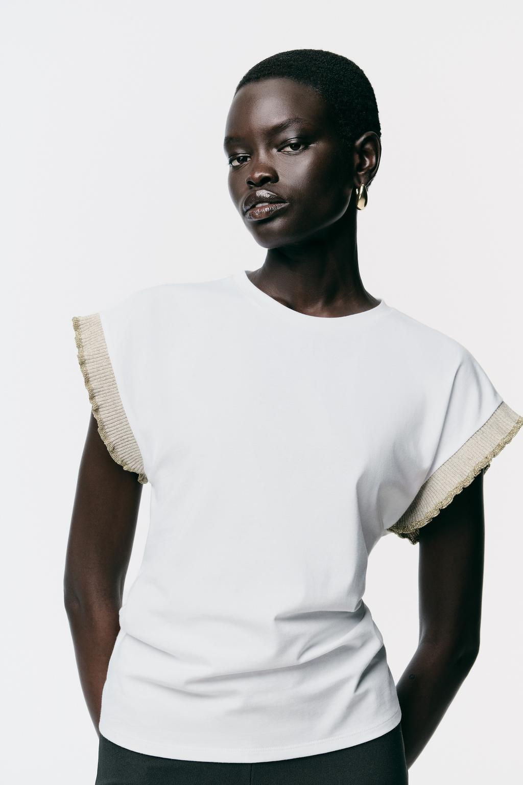 METALLIC THREAD RUFFLE T-SHIRT - Zara фото 2
