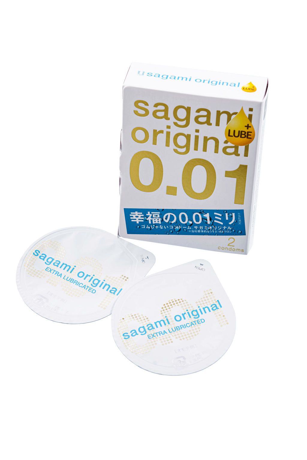 Презервативы Sagami, original 0.01, полиуретан, EXTRA LUB, 2 шт.