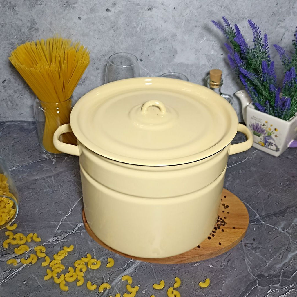 Кастрюля 9,0л 2с200/с без рисунка. кремовый. - Стальэмаль фото 3