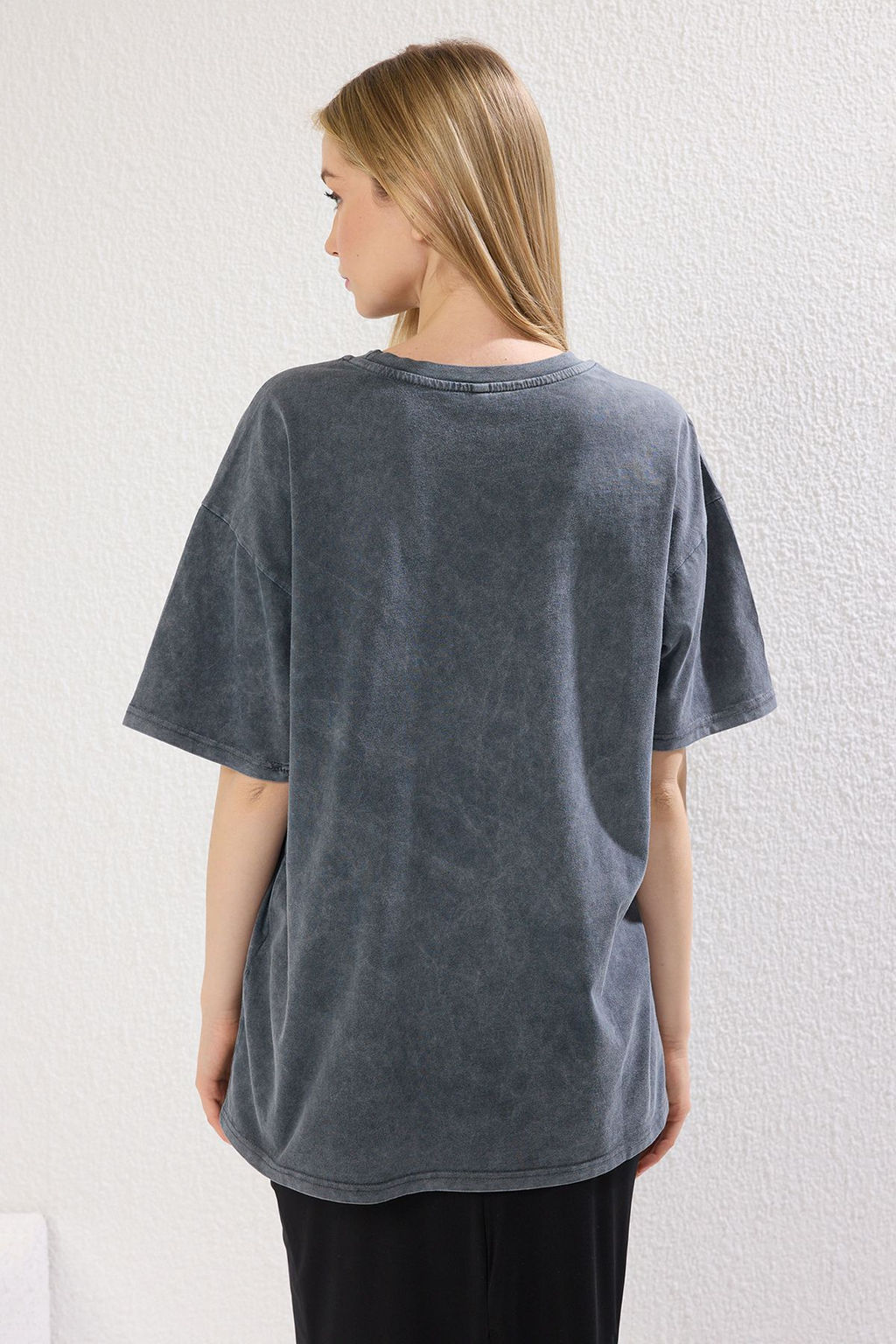 Antrasit*001 %100 Kal?n Pamuklu Premium Oversize/Genis Kal?p Orme T-Shirt TWOSS23TS00040