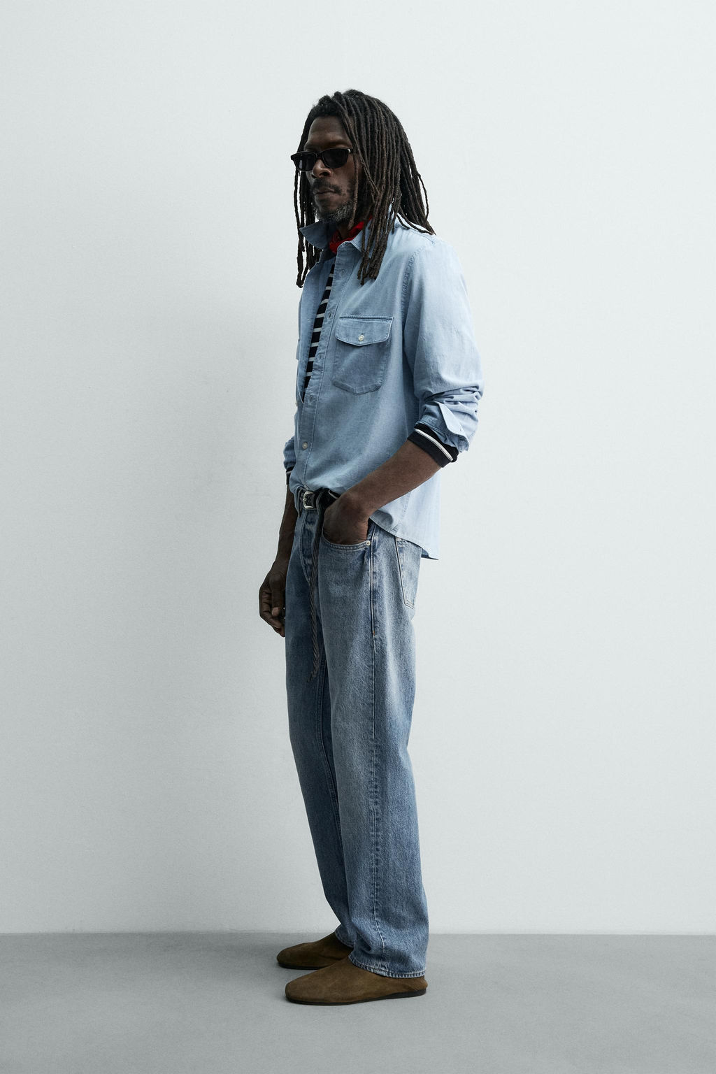 CAMISA DENIM LIGERO AARON LEVINE X ZARA / Azul medio  фото 4
