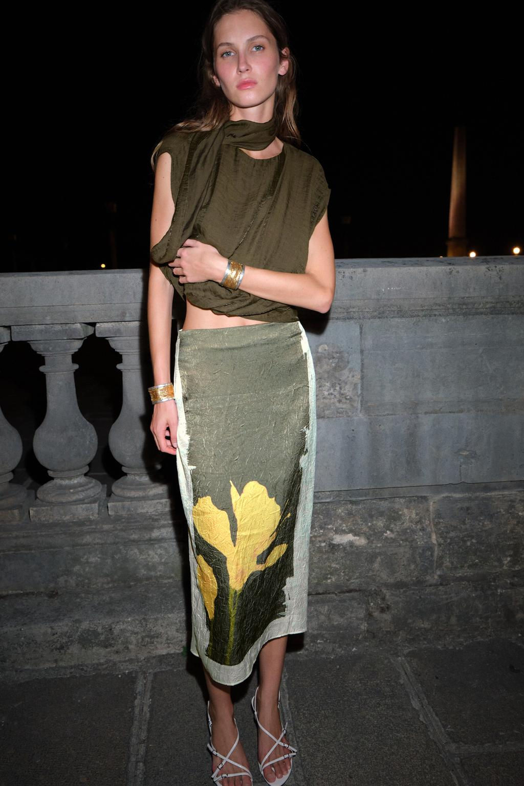 CREASED-EFFECT PRINT MIDI SKIRT - Zara фото 5