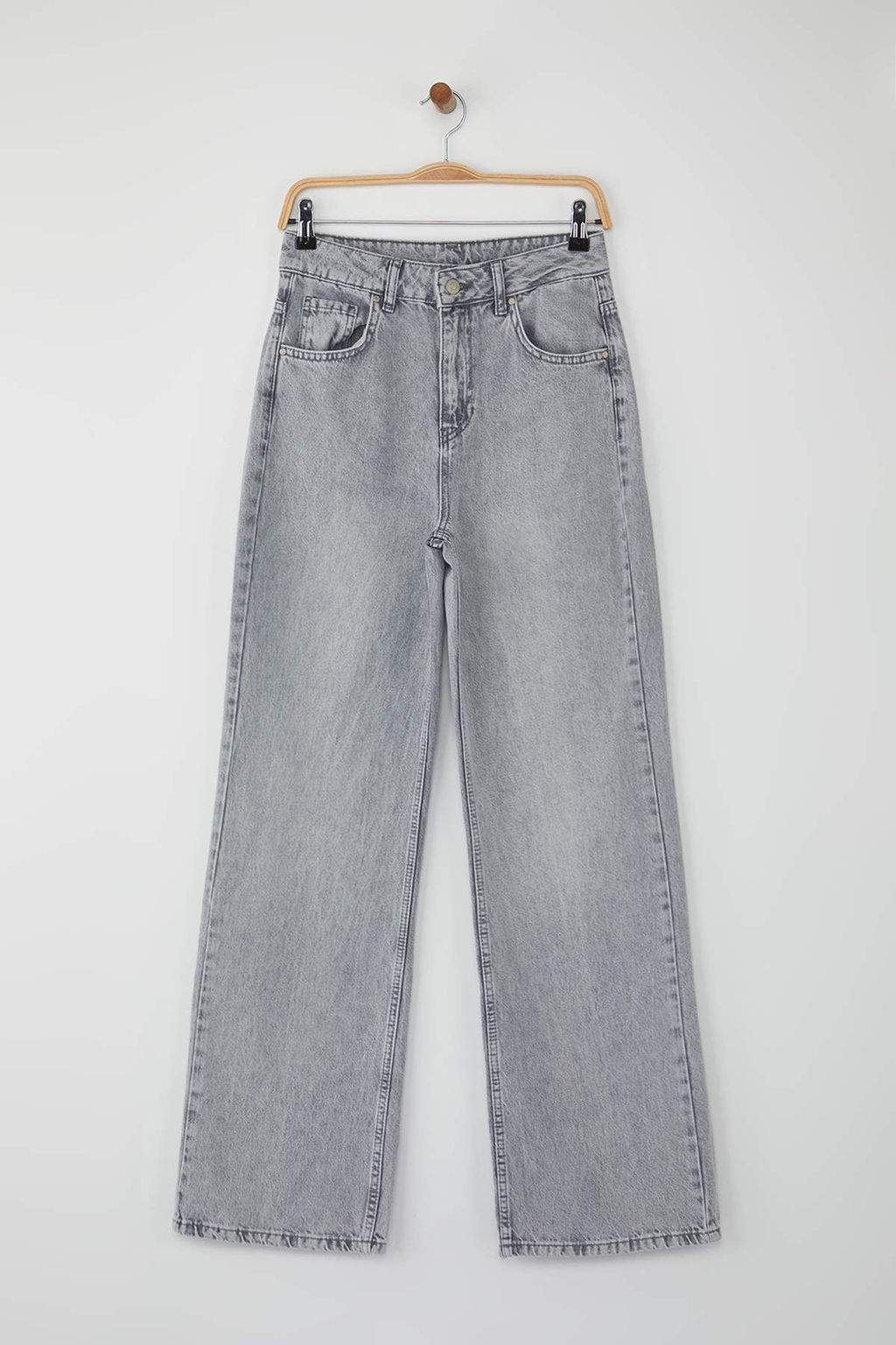 Teen Gri Yuksek Bel Genis Paca Wide Leg Jeans TWOAW26JE00067 - Trendyolmilla фото 5