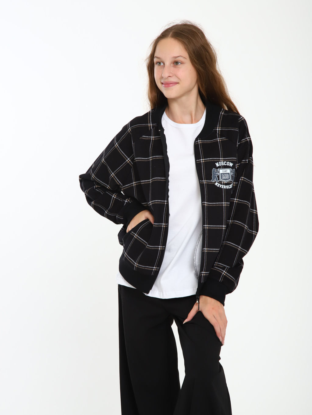 Толстовка бомбер Колледж черная клетка Ладошки  фото 14