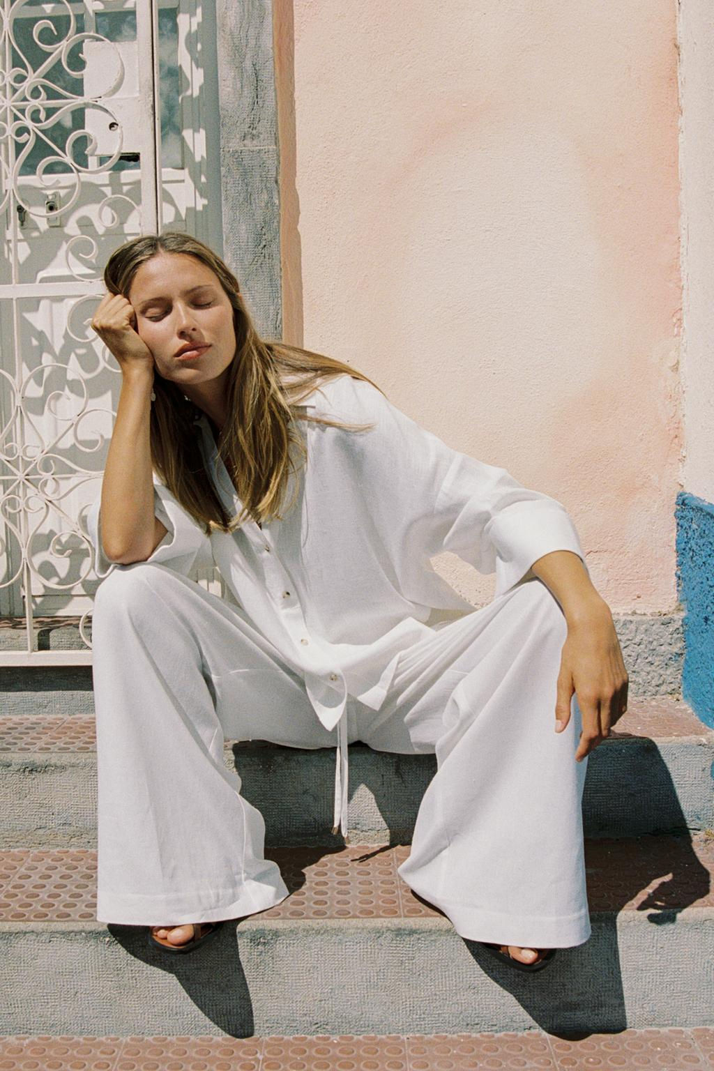 WIDE-SLEEVE LINEN BLEND SHIRT