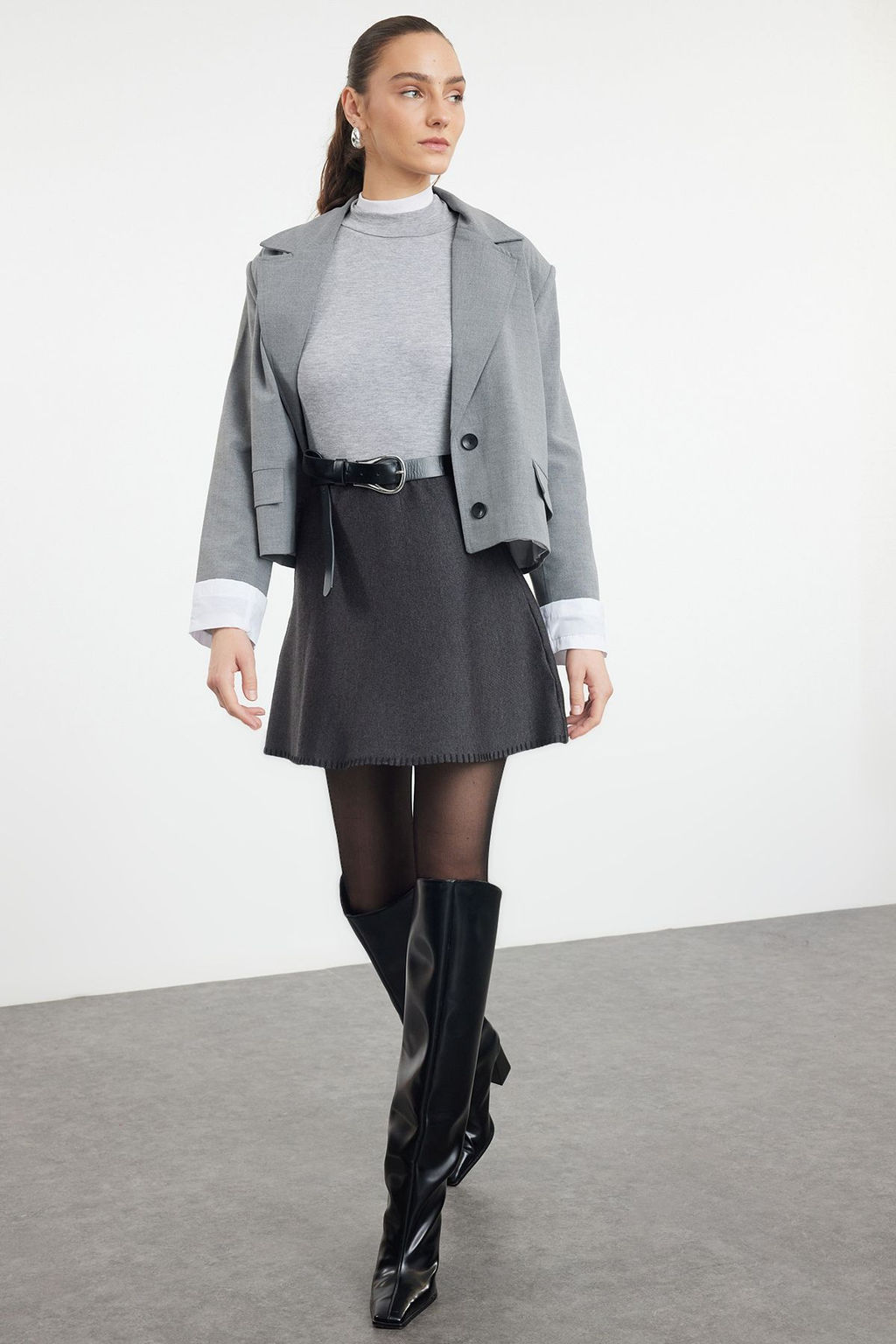 Antrasit Mini Pamuk Kar?s?ml? Triko Etek TWOAW24ET00067