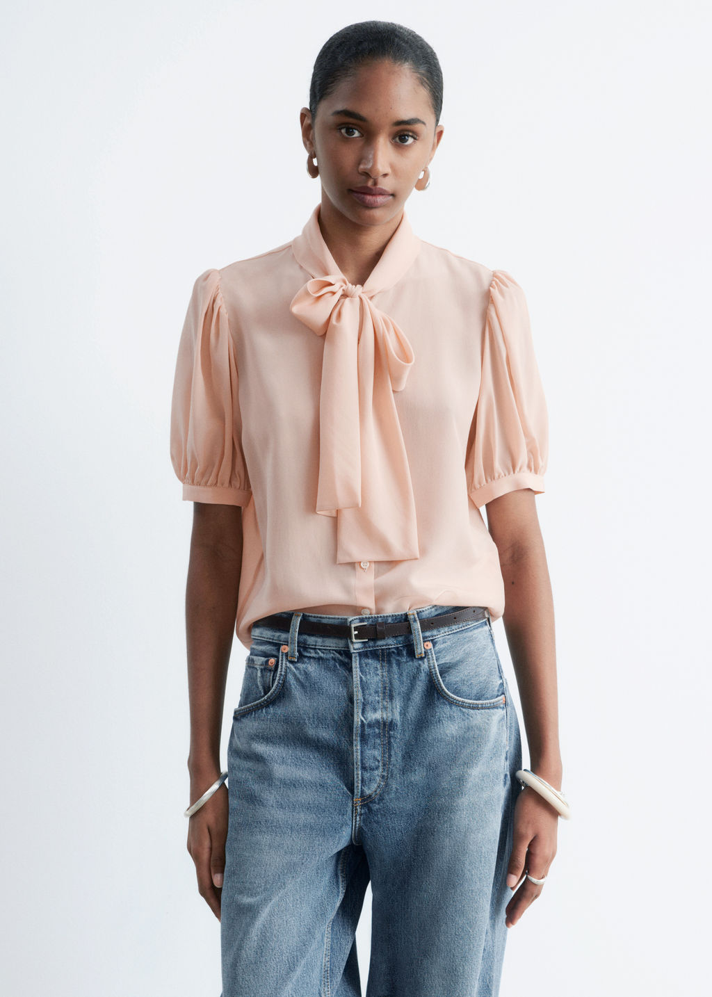 Blusa de seda estampada de cuello con lazo - H&m фото 2