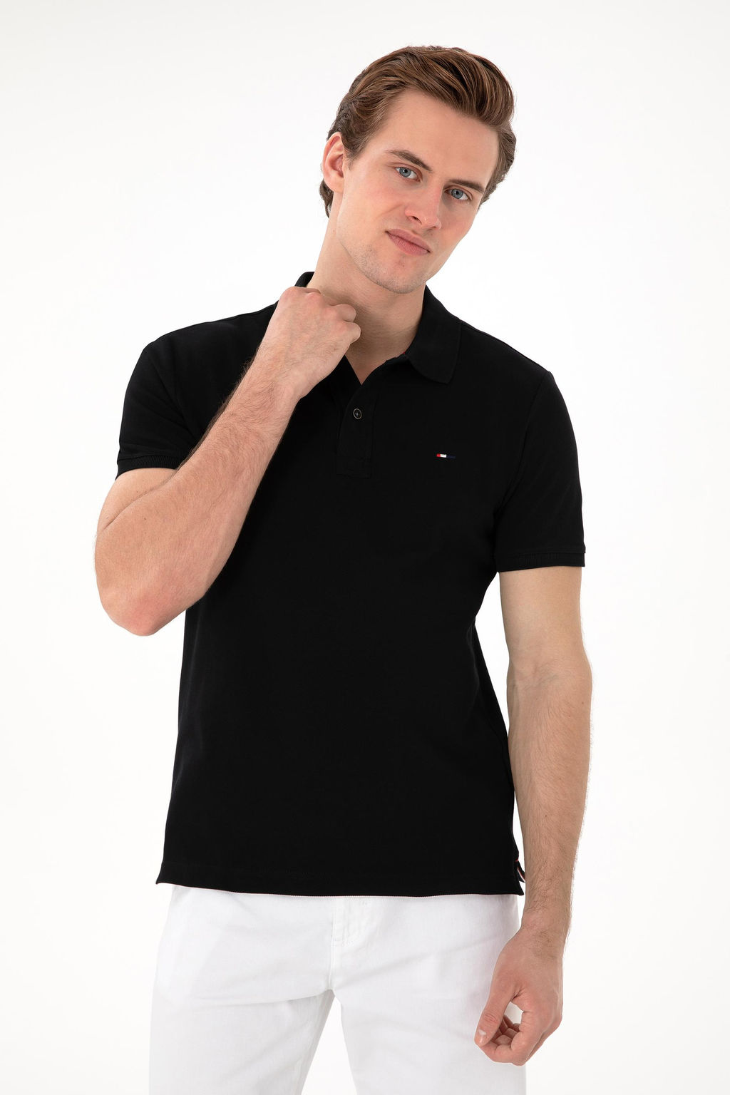 Футболка-поло Slim Fit черная из хлопка