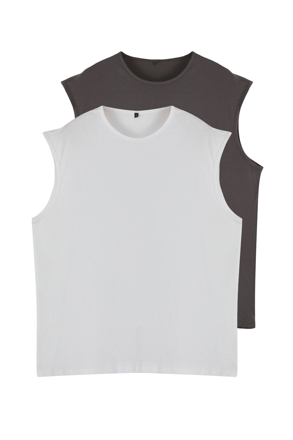 Basic Beyaz-Antrasit 2li Paket Oversize/Genis Kesim Pamuklu Kolsuz T-Shirt/Atlet TMNSS22AL0070