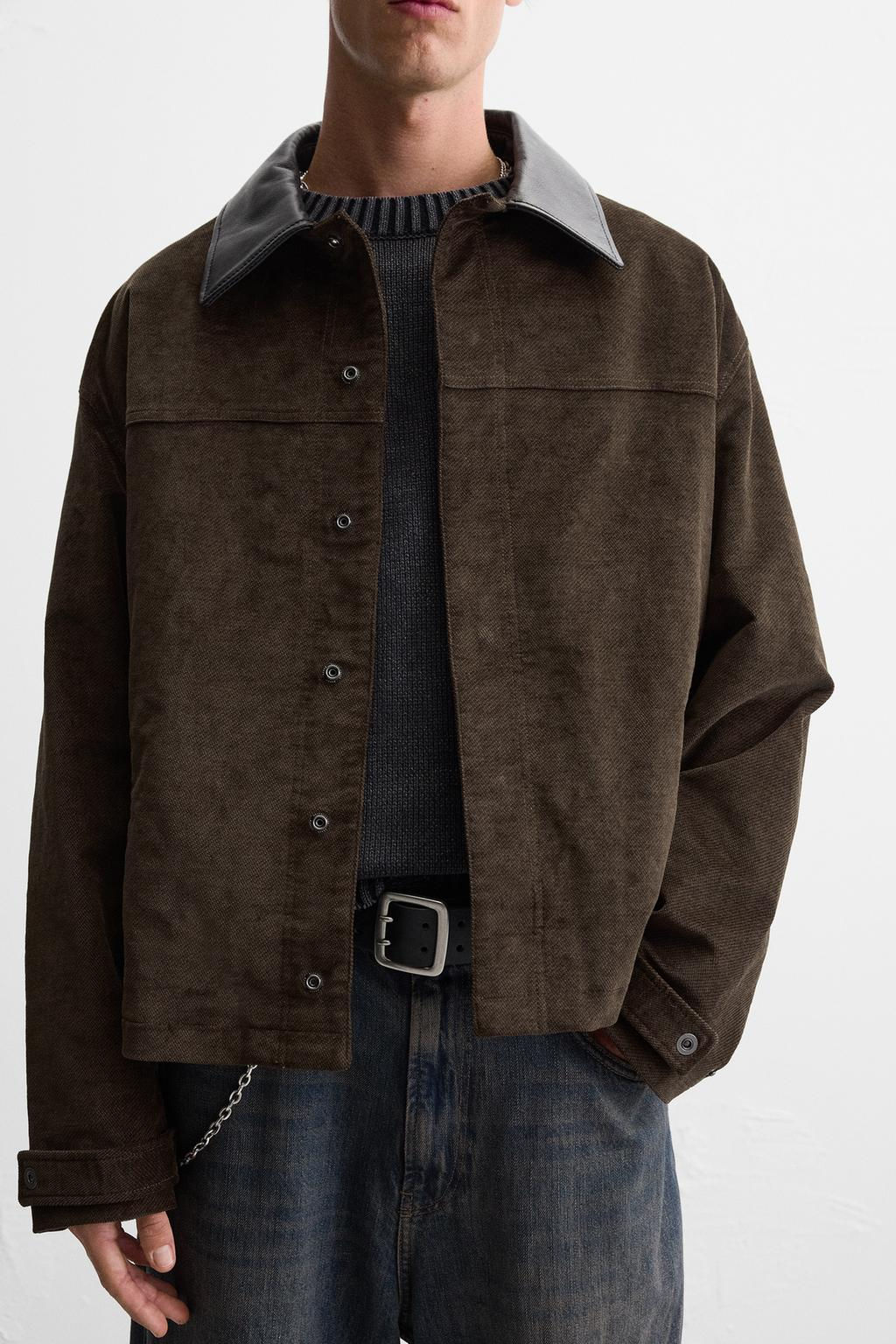 LEATHER CONTRAST COLLAR JACKET - Zara фото 6