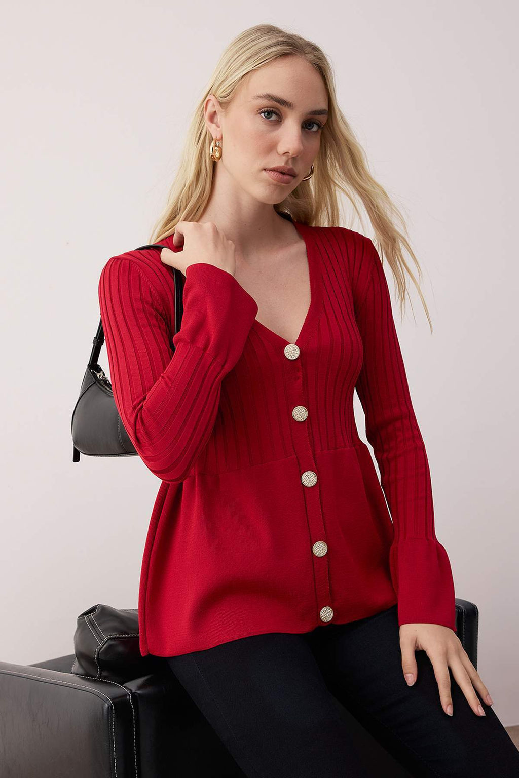 K?rm?z? Peplum Detayl? Triko H?rka TWOAW26HI00271 - Trendyolmilla фото 2