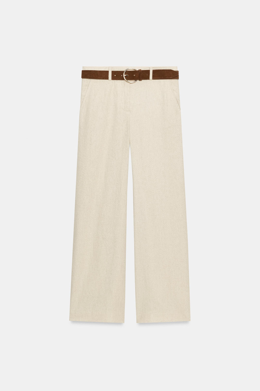 PANTAL?N CULOTTE CON LINO CINTUR?N / Beige claro