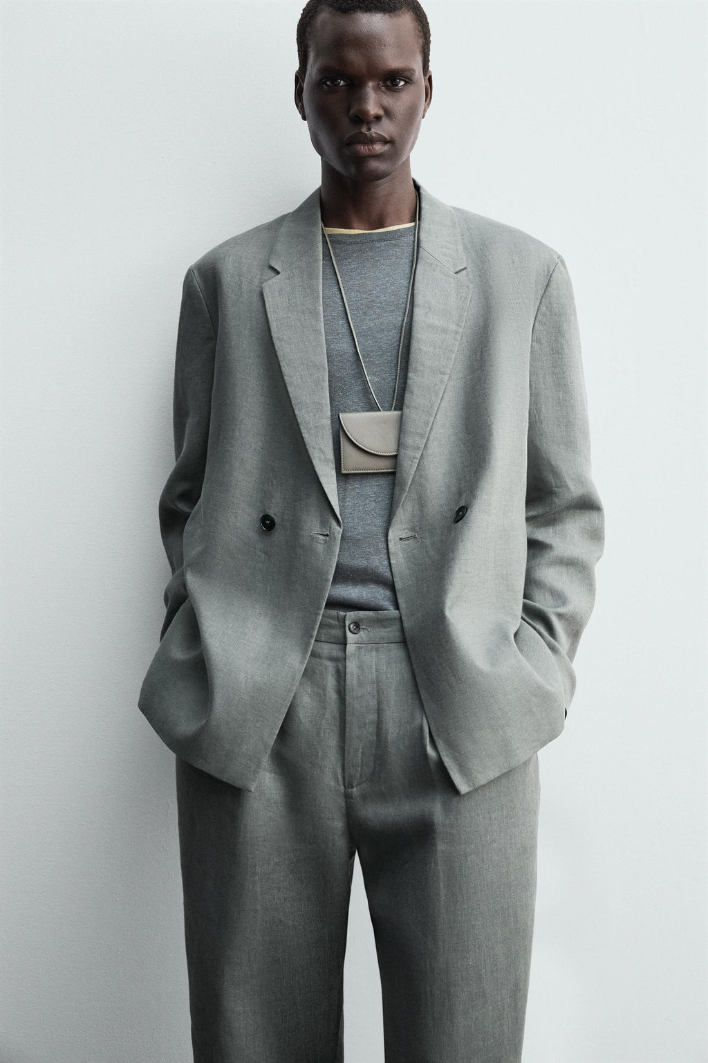 DOUBLE-BREASTED 100% LINEN SUIT BLAZER - Zara фото 6