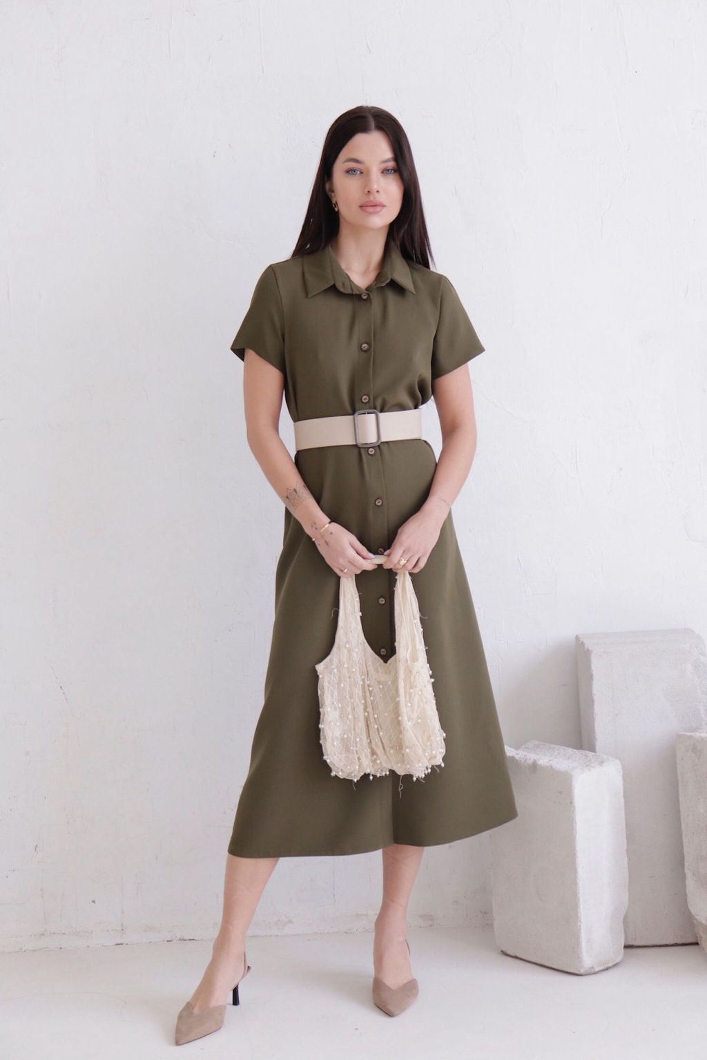 11676 Платье-рубашка удлинённое хаки - Martichelli фото 7